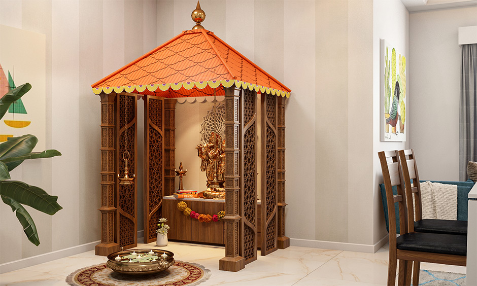 Wooden Hindu temple with Jaali work